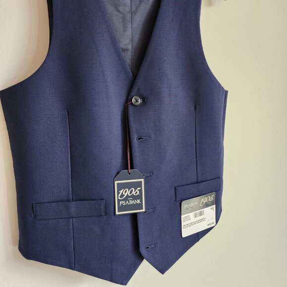 Size 12 Boys Vest Navy Blue Wedding Ringbearer Jos A Bank Kids Polyester Nwt New - Picture 10 of 17